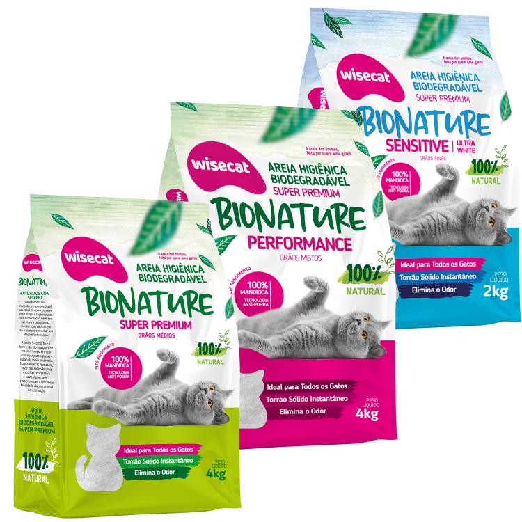 Areia Higiênica Wisecat Bionature para Gatos Grãos Finos Médios ou Mistos 2kg e 4kg