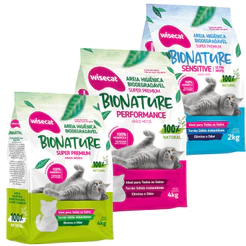 Areia Higiênica Wisecat Bionature para Gatos Grãos Finos Médios ou Mistos 2kg e 4kg