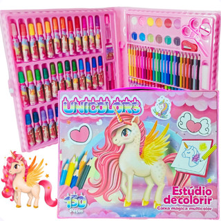Kit Maleta Unicórnio Dinossauro 150 Peças Infantil Estúdio de Pintura Completo