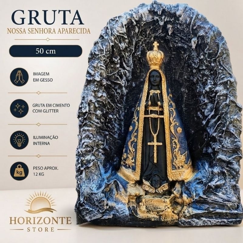 Gruta Nossa Senhora Aparecida 50cm Cimento Imagem Gesso Artesanal
