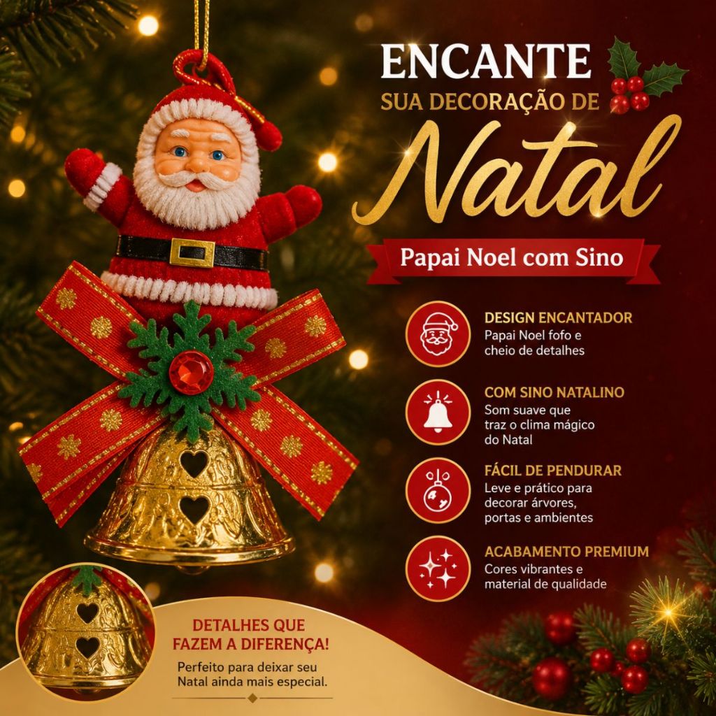 Bola de Natal Com Papai Noel Decoração Pinha Natal Sino Pingente Enfeite de Arvore