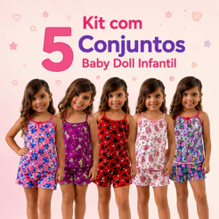 Kit 5 Pijama Infantil Criança Personagem Microfibra Soltinho Conforto Short Dool Blusa Roupa de Dormir Infantil