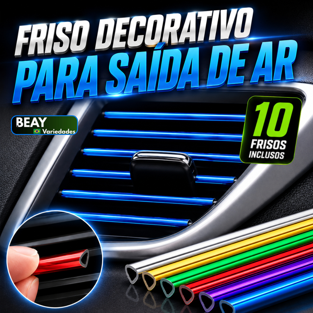 10 Tiras Decorativas Filetes Ar Condicionado Carro Friso Saída de Ar Colorido Universal Automotivo Vermelho Azul Prata