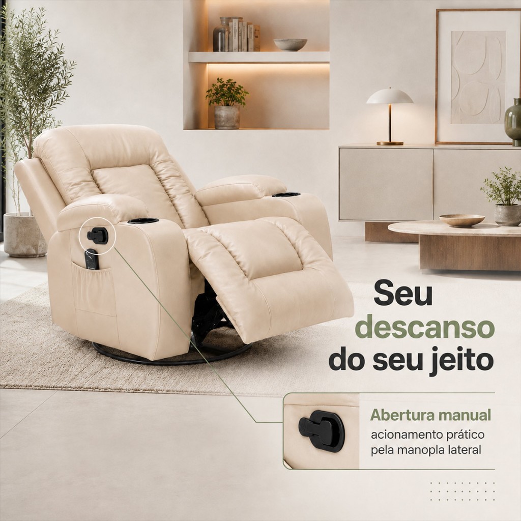 Poltrona Massageadora Poltrona Giratória Bege Poltrona do Papai Massagem Poltrona Reclinável Austin PU G94