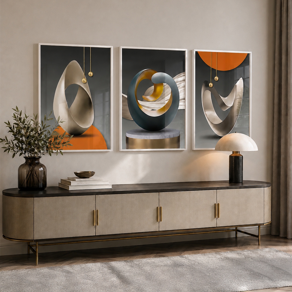 Quadro Ilusões Esculturais: A Gravidade da Forma Moldura Branca 50x75