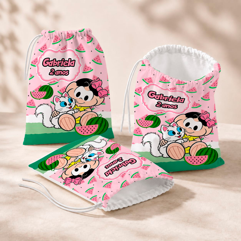 20 Sacolinhas Personalizada Festa Infantil 18x26 Aniversário Lembrancinha Magali Baby Rosa Turma da Mônica