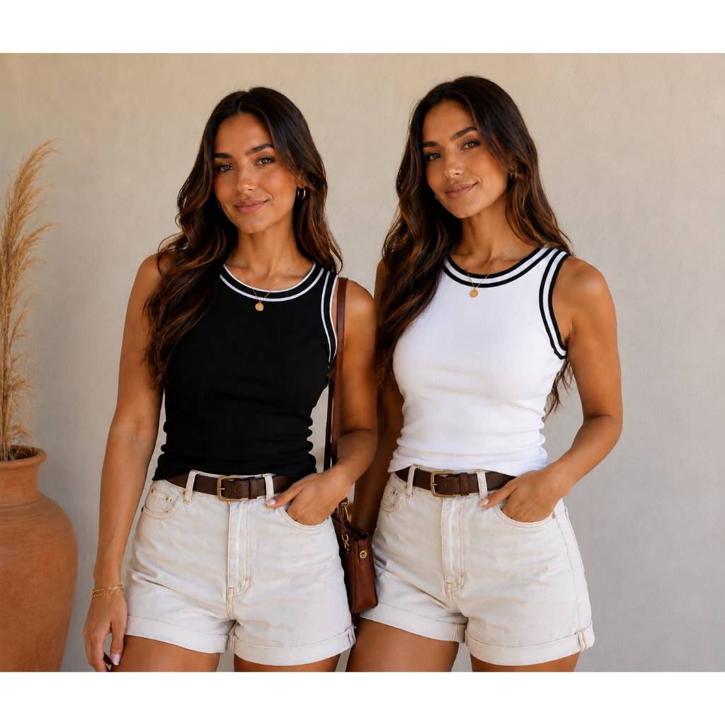 Kit 2 Regatas Feminina Canelada Gola Redonda Básica Casual Verão Moda Feminina