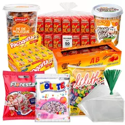 Kit Cosme e Damião / Dia das Crianças Lembrancinha para 50 pessoas - 8 Doces Sortidos Embalados Individualmente