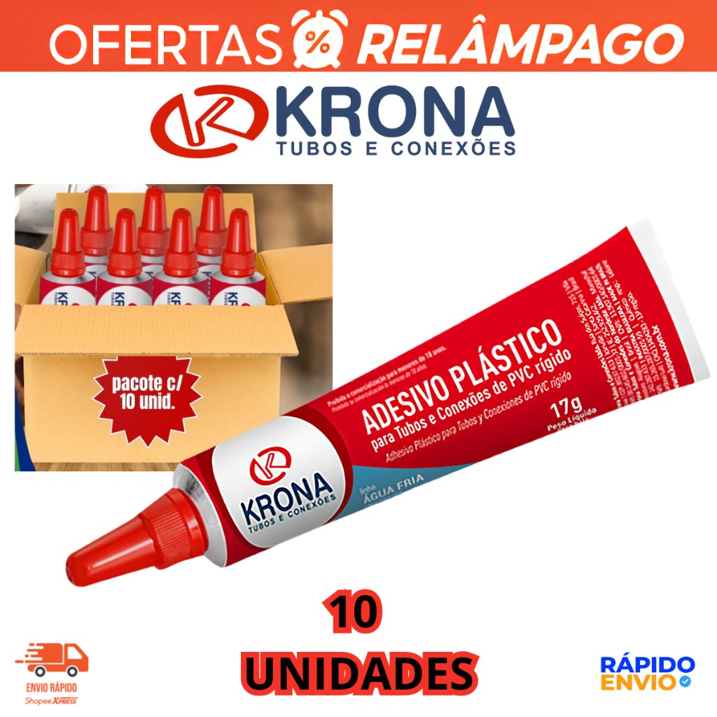 10 Unidades Cola Adesiva PVC Krona 17g Tubos Conexões Original OFERTA