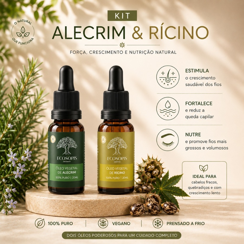 Kit Óleos de Ricino e Alecrim Crescimento Capilar