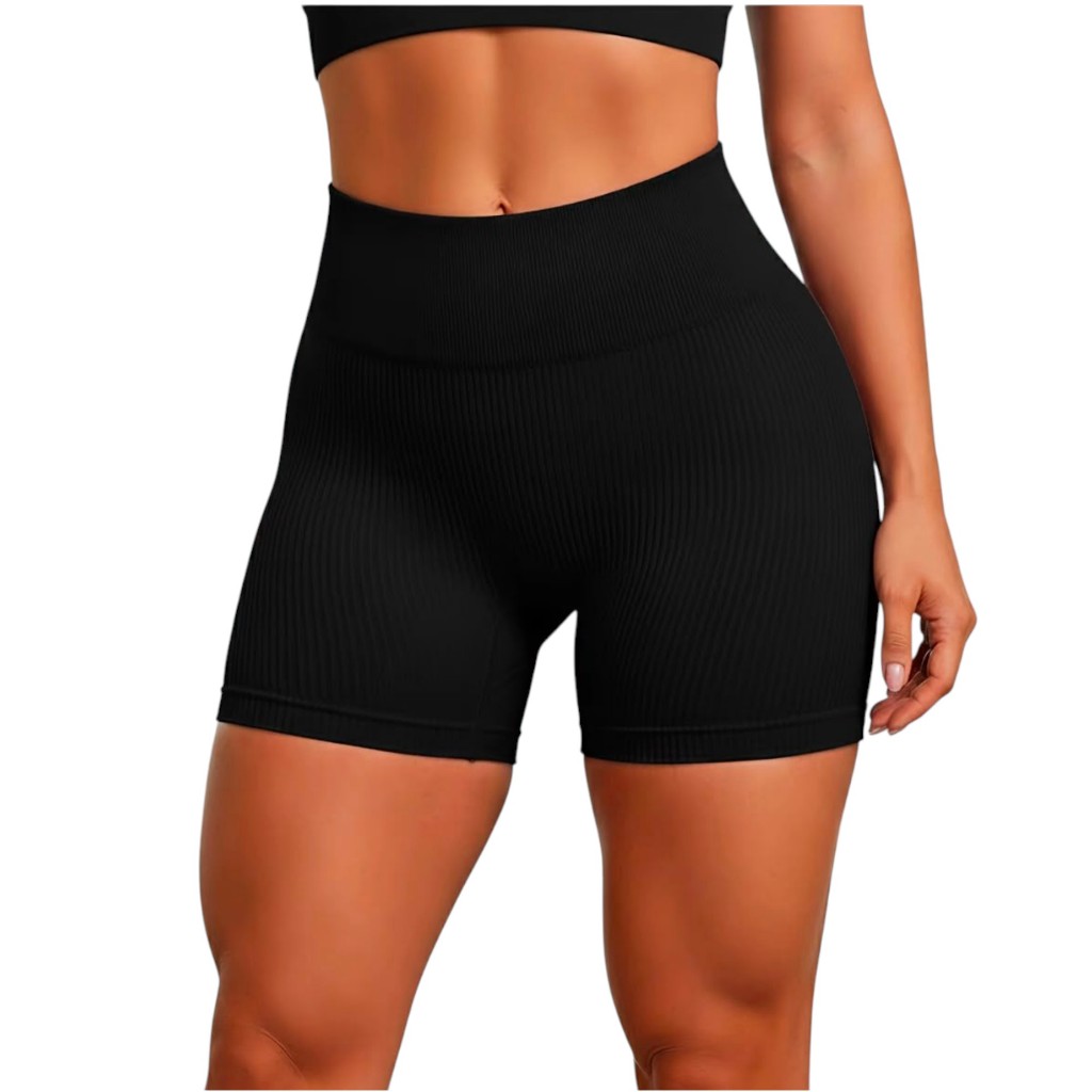 Shorts Fitness Canelado Academia Zero Transparencia Cintura Alta Feminino Sem Costura no bumbuAcademia Poliamida Premium