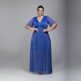 Vestido Longo de Madrinha Elegante com Brilho Suave e Decote Transpassado – Caimento Fluido e Sofist