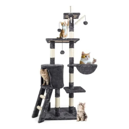 Arranhador para Gatos Torre 4 Andares com Plataformas Toca e Brinquedos 48x138cm