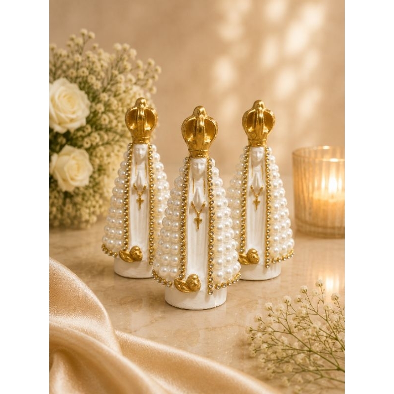 Nossa Senhora 10cm Pérola em Gesso | Lembrancinha Batizado Casamento