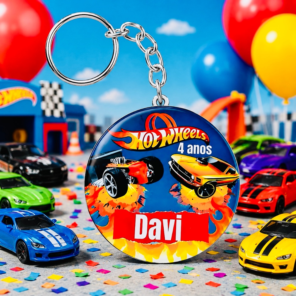 Kit Chaveiro ADESIVADO HOT WHEELS PERSONALIZADO, para festa aniversário igreja decoração lembrancinha