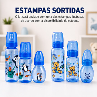 Kit 3 Mamadeiras Bebe Com 240ml 140ml 60ml Azul enxoval Menino