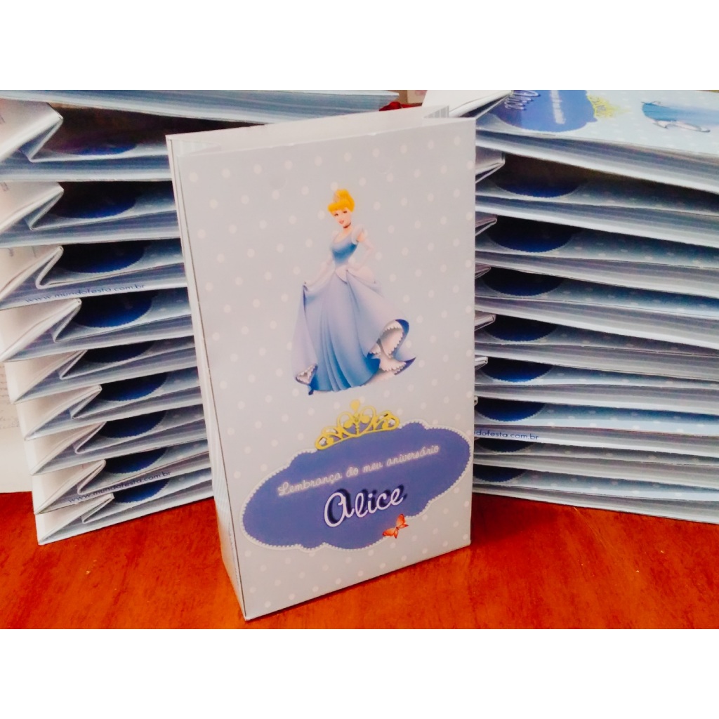 20 sacolinha 10x18 personalizada com alça cinderela principe lembrancinha aniversário