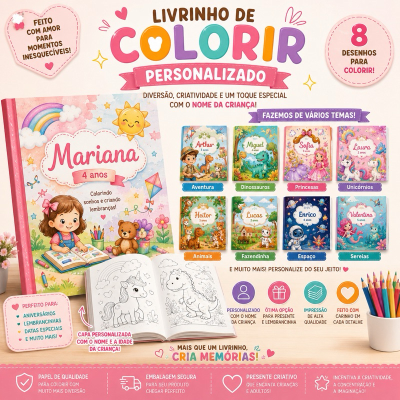 Livrinho para Colorir Personalizado| Kit Colorir Lembrancinha Aniversário Infantil