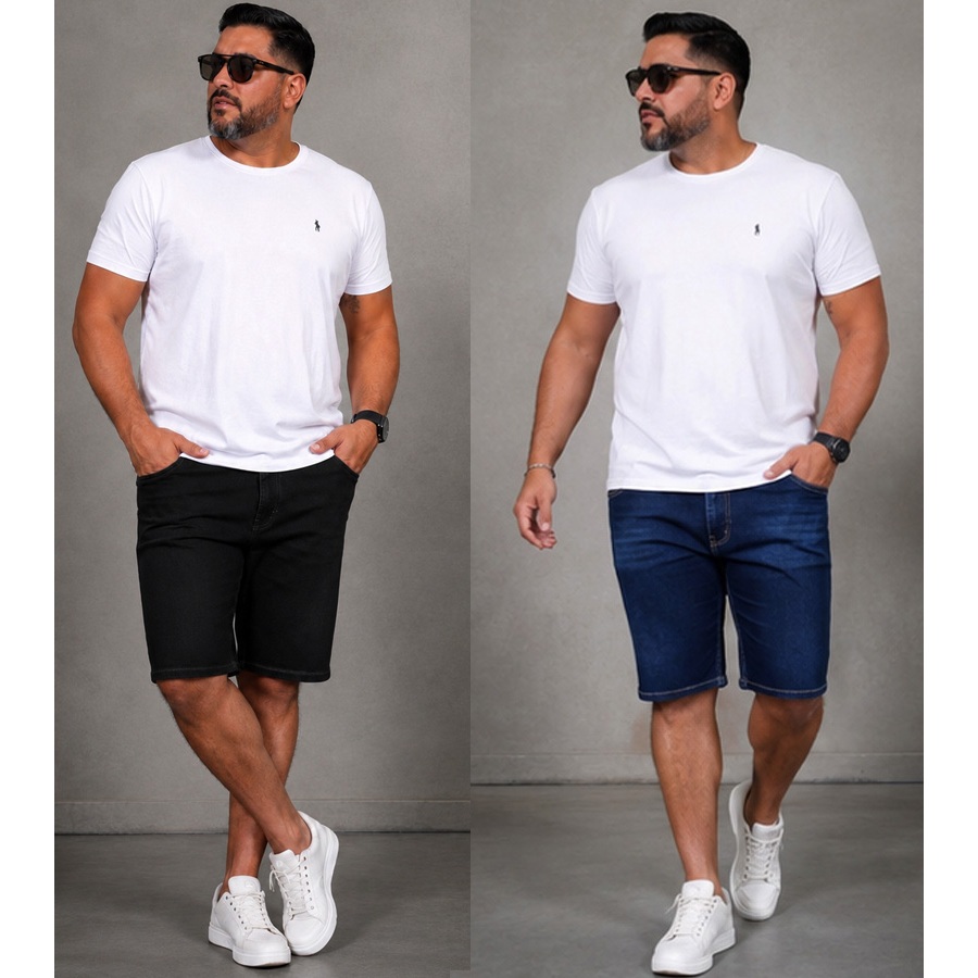Kit com 2 Bermuda Plus Size Masculina Shorts Jeans Tamanho Grande Elastano 48 50 52 54 56