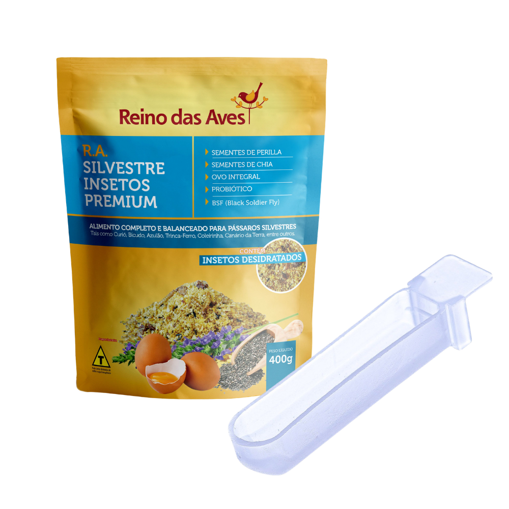 Ração RA Silvestre Insetos 400g + Comedouro Unha | Farinhada completa indicada para Curió, Bicudo e Trinca-Ferro
