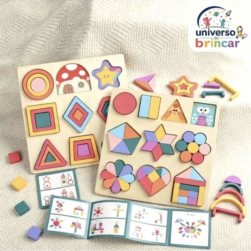 Brinquedo Montessori Formas Geométricas Madeira Colorido Educativo Encaixe Coordenação Motora e Criatividade