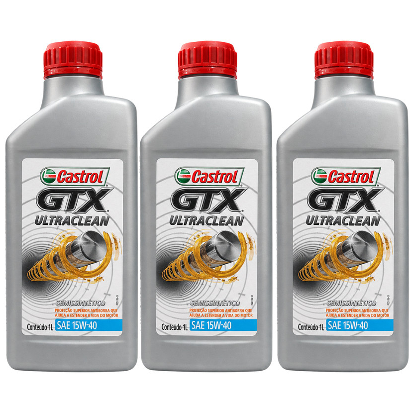 Kit 3 Óleo de Motor GTX ULTRACLEAN 15W40 Semissintético 1L CASTROL