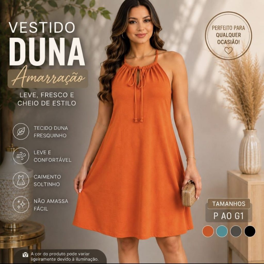 Vestido Feminino curto soltinho tecido Duna alcinha  alça regulável Verão  e fresquinho