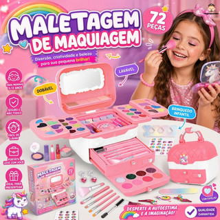 Conjunto maquiagem colorida brinquedo infantil lavável estojo portátil para crianças meninas +3 anos