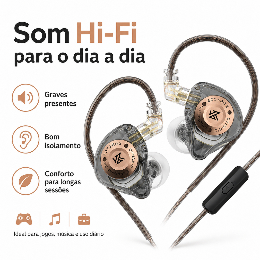KZ EDX Pro X Original + Case Protetora | Fone Gamer Hi-Fi In Ear Retorno de Palco