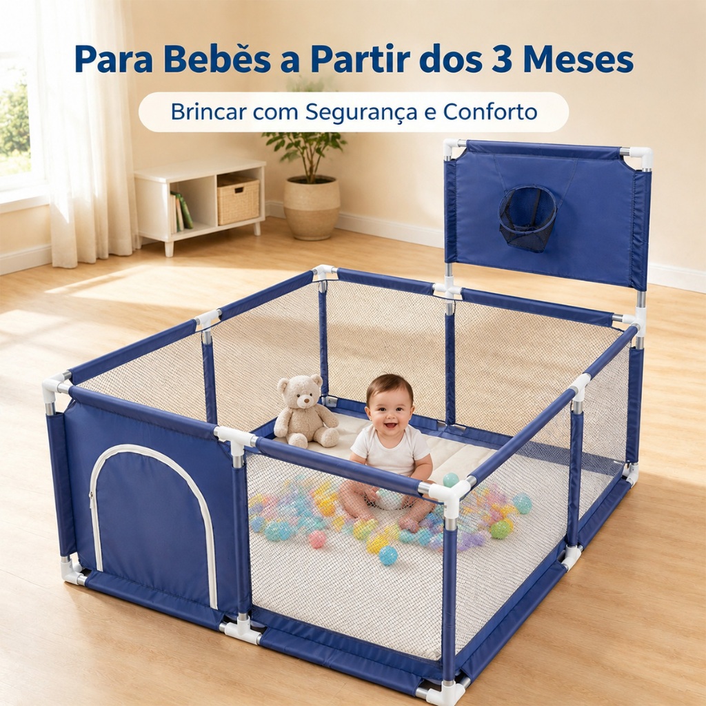 Parque Infantil Dobrável com Tela de Segurança – Sem Bordas Cortantes, Base Estável, Perfeito para Casa e Viagem · foto 2