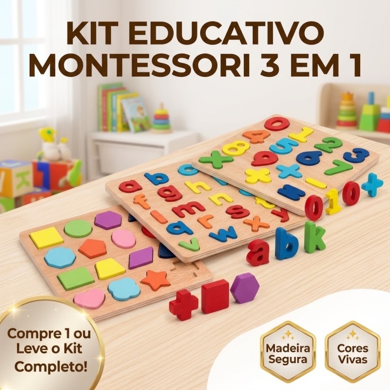 Brinquedo Montessori Quebra‑Cabeça Madeira Educativo Números Formas Coordenação Motora Infantil 3+ Anos