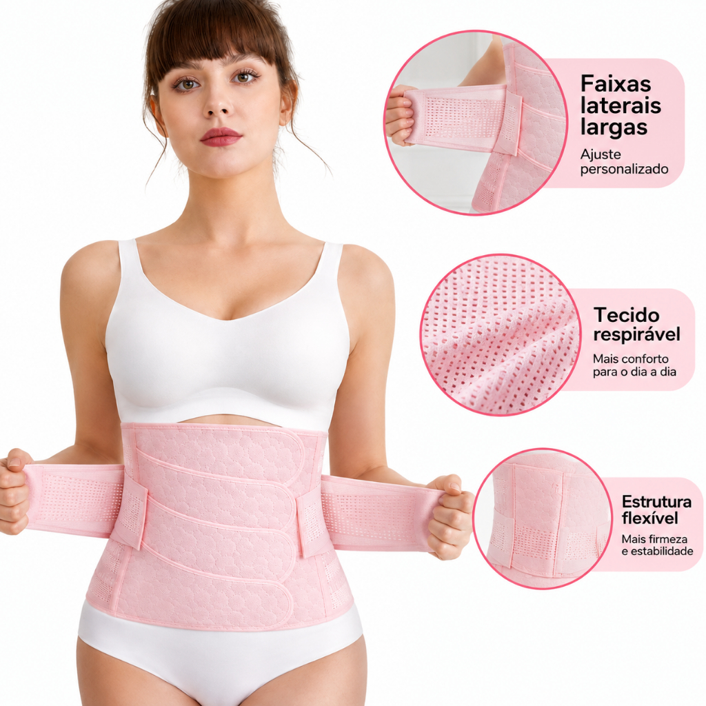 Cinta Modeladora Pós-Parto e Pós-Cirúrgica – Reduz Medidas da Barriga com Suporte Ajustável e Respirabilidade