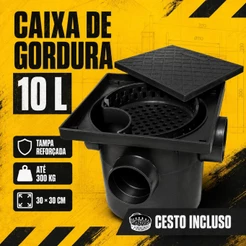 Caixa de Gordura 10L Sifonada com Cesto Tampa Suporta até 200kg DN100