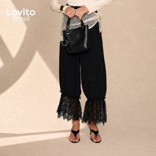 Lovito Calça Elegante com Barra em Renda BRPTB19441974