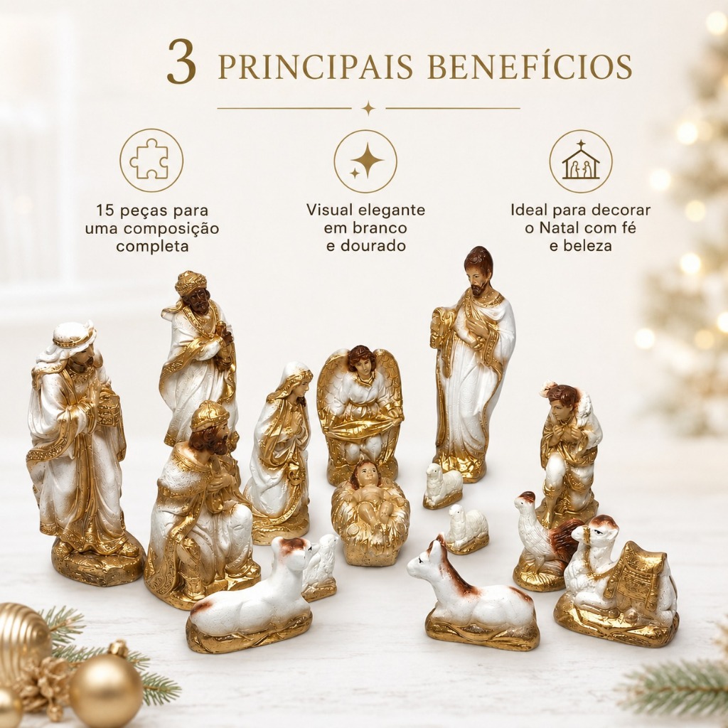 Kit Presépio De Natal Completo Gesso Decoração 15 Peças 20cm — imagem 2 de 2