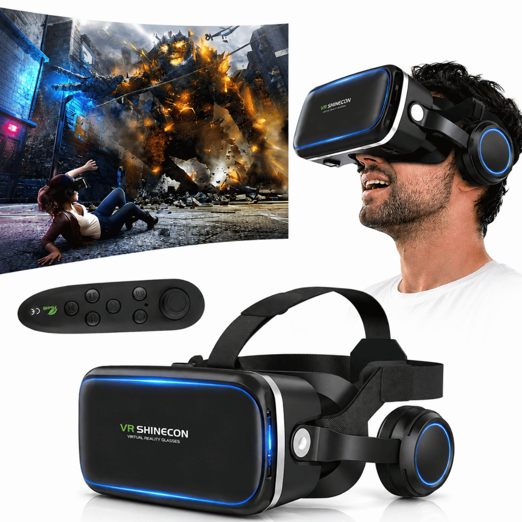 Óculos 3D VR Realidade Virtual com Fone Integrado Android iOS Ajuste de Foco Fimes Jogos visão 360°