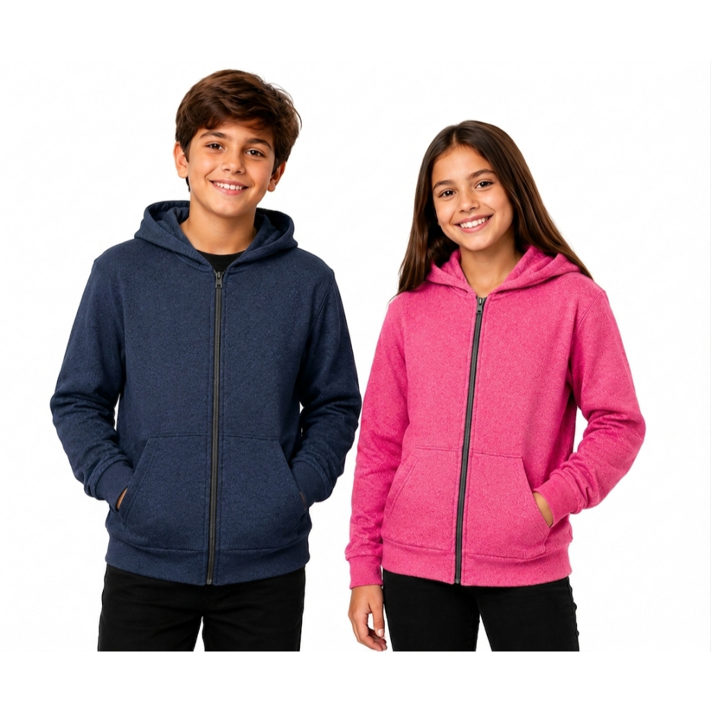 Blusa De Moletom Flanelado Com Ziper Jaqueta Unissex Canguru Masculino Feminino Infantil Capuz e Bolsos Promoção