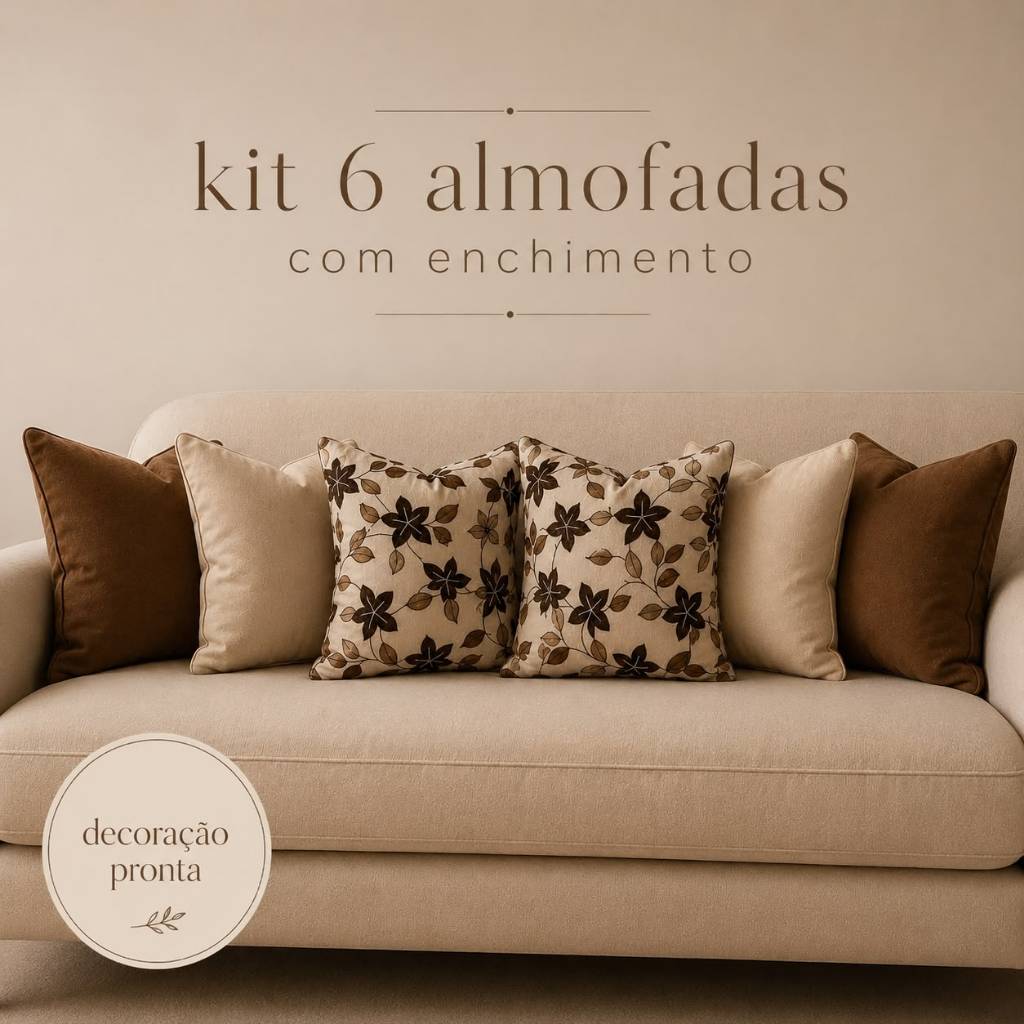 6 ALMOFADAS DECORATIVAS CHEIAS | KITc\ENCHIMENTO&CAPASc\ZÍPER