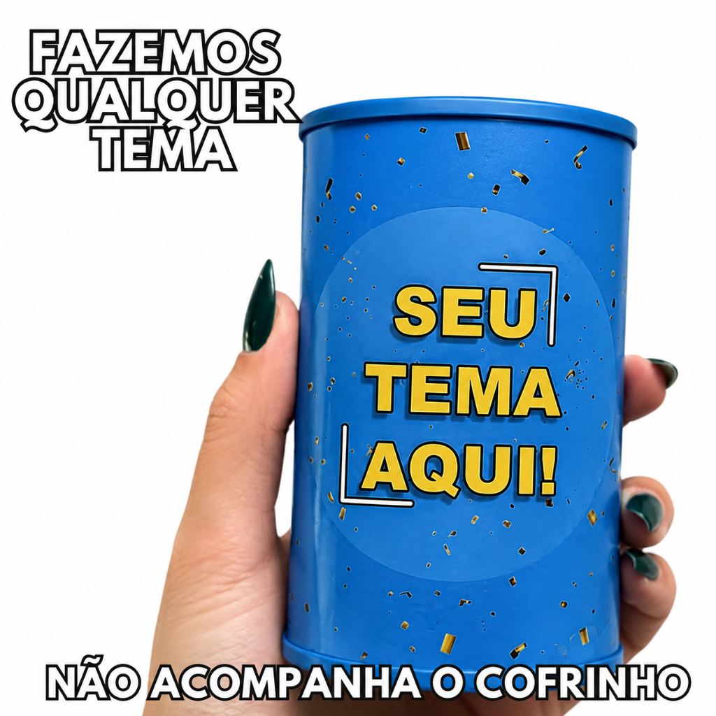 Rótulo adesivo para Cofrinho 10x6 Personalizado Lembrancinhas Infantil, Aniversário, Brinde Qualquer Tema, Nome ou Arte.