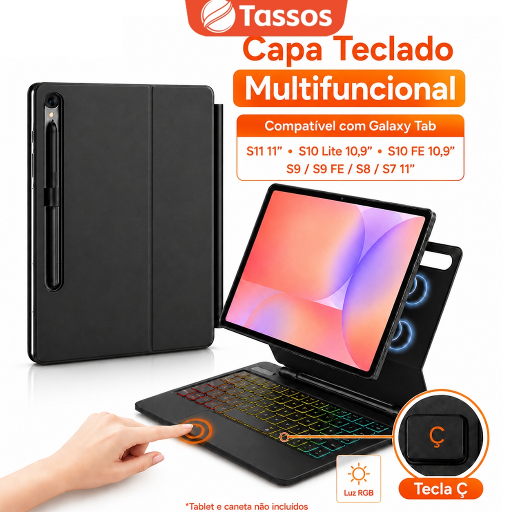 TASSOS Para Samsung Galaxy Tab S10FE/S9FE/S9/8/7 11Polegadas Teclado Bluetooth,7
