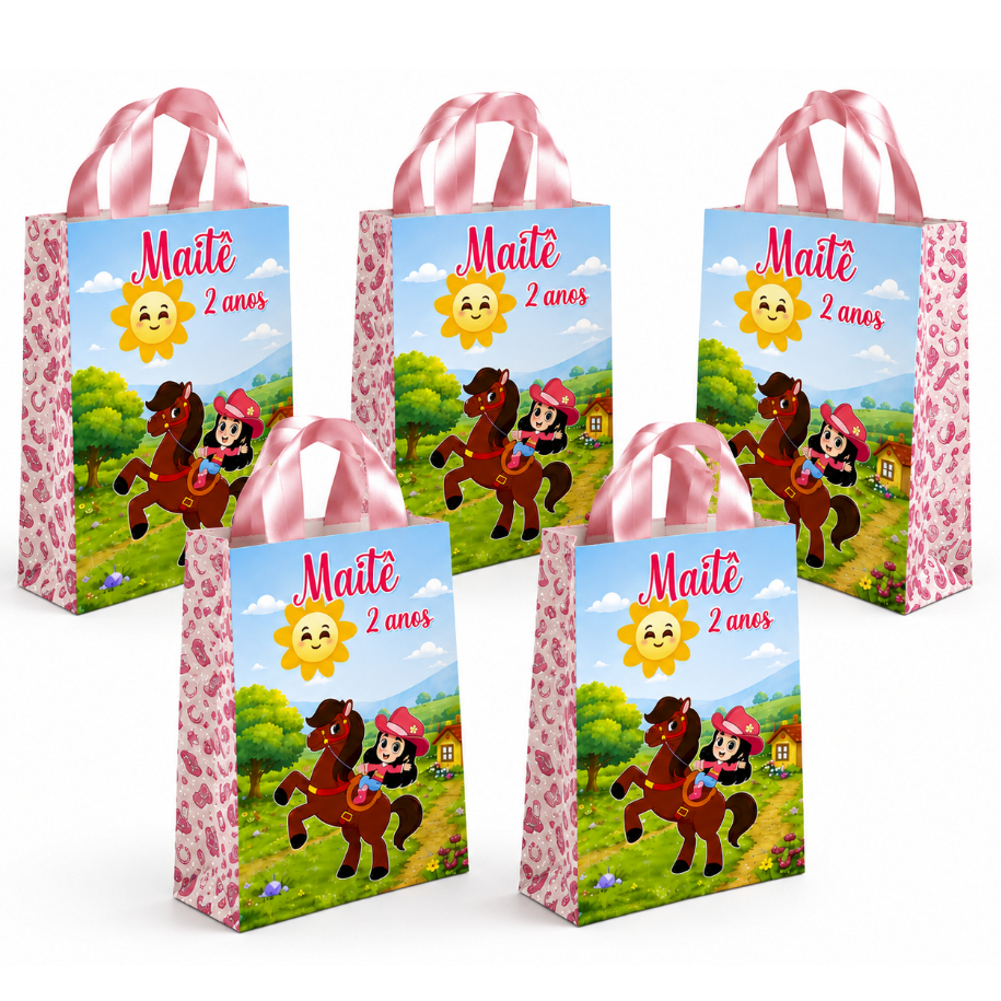 Sacolinha Personalizada Boiadeira Infantil Lembrancinha de Aniversário