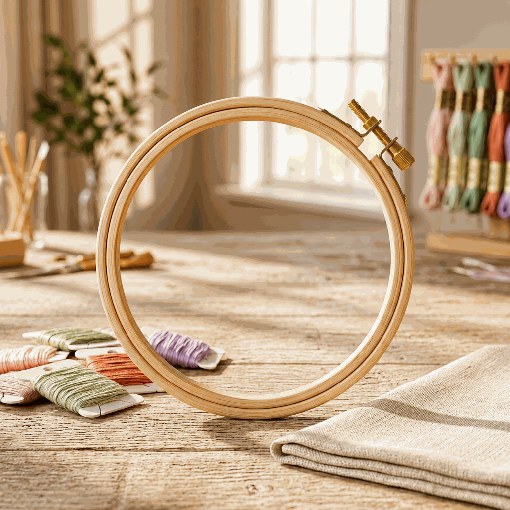 Bastidor de Bambu para Bordado 15cm 20cm 30cm com Tarraxa Ajustável | Ponto Cruz Artesanato — imagem 2 de 2