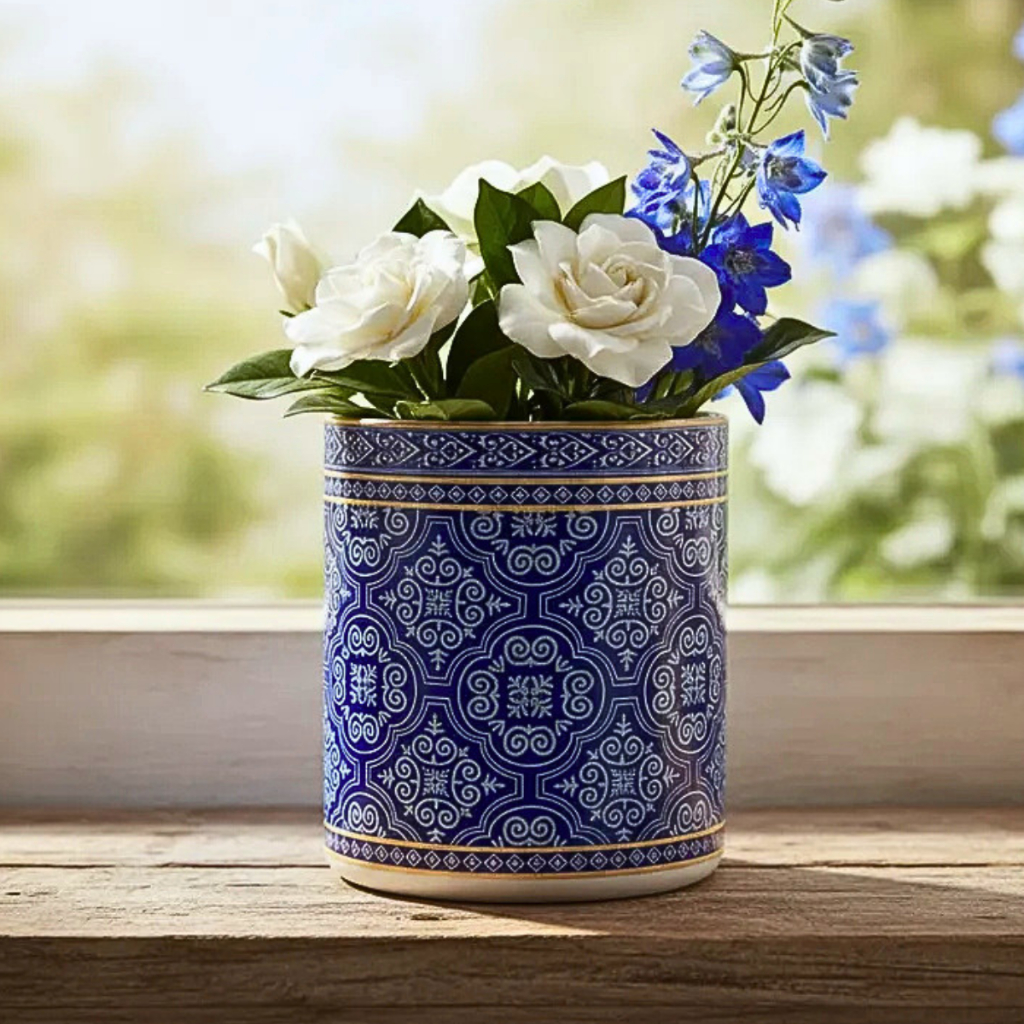 Cachepôs Vaso Azulejo Português Azul Branco 10 cm Arranjos Flores Suculentas