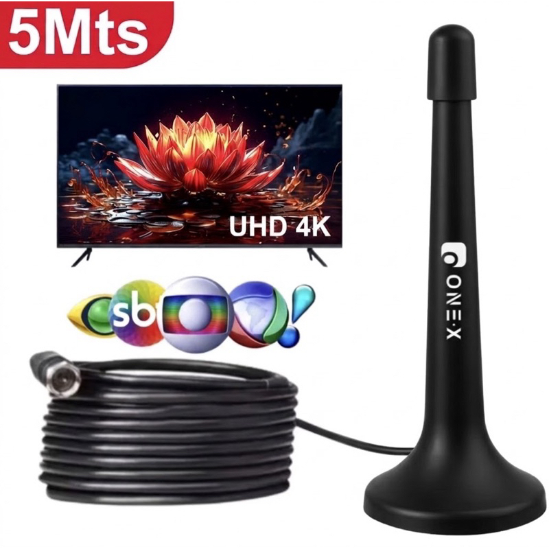 Antena Digital Onex 5 metros Interna Externa Sinal TV | FULL HD Todos os canais.