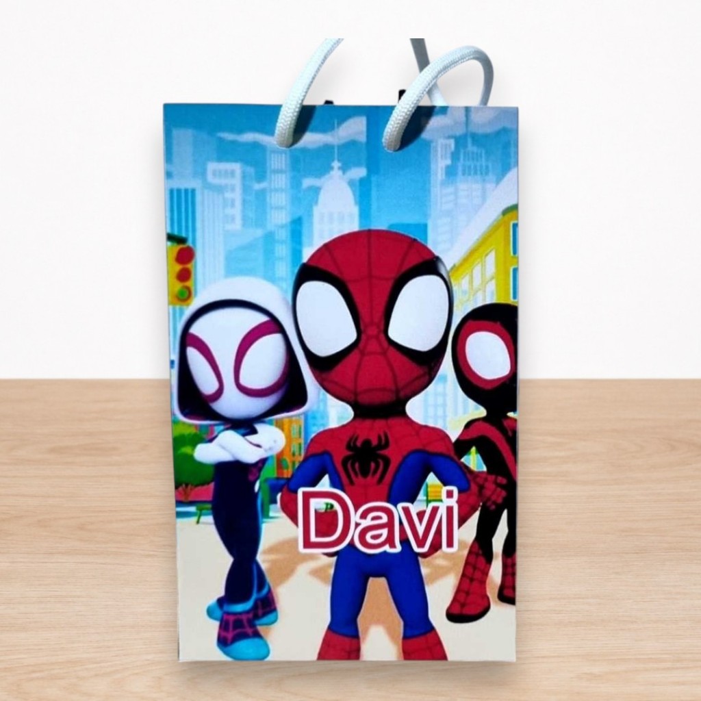 Sacolinha  Personalizada Tema Spider Homem Aranha Lembrancinha Aniversário PP  com Nome