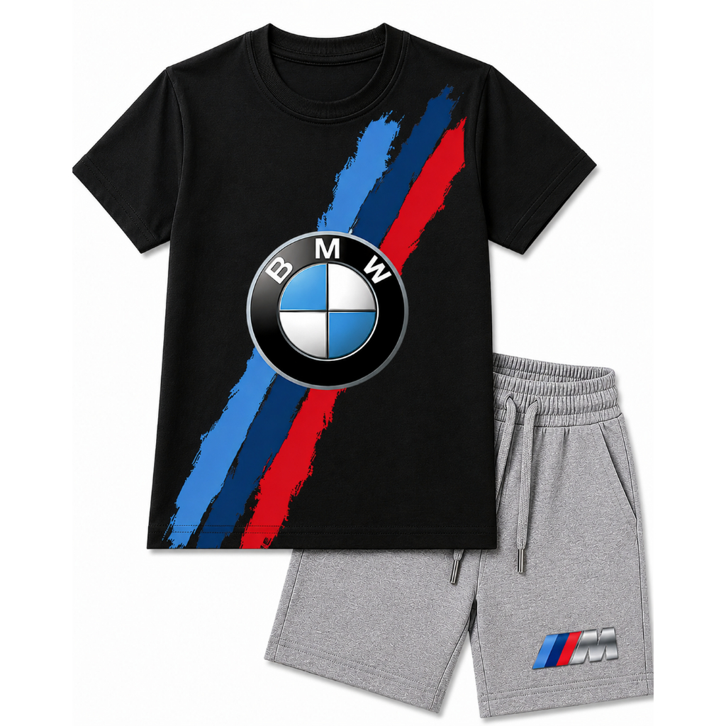 Conjunto Infantil Masculino Menino Camiseta Algodão + Bermuda Moletinho Estampado Confortavel Verão