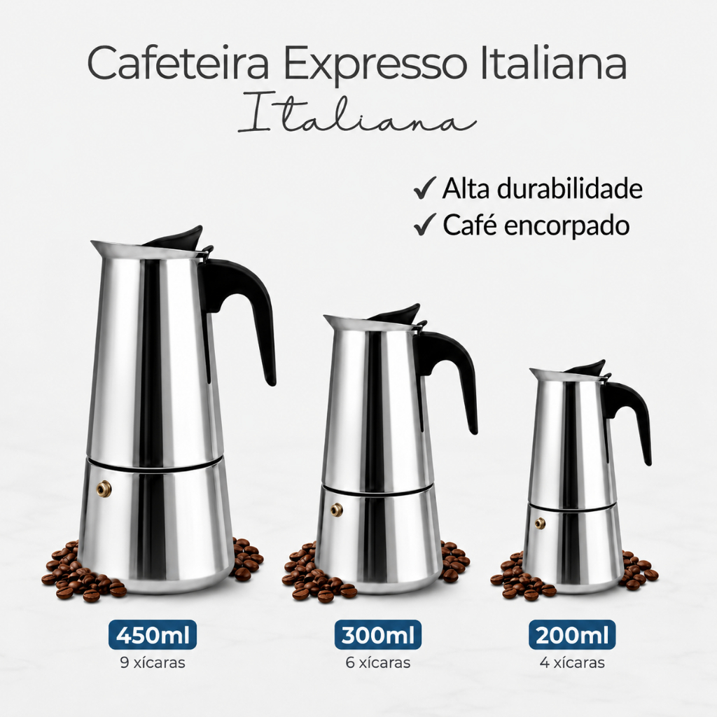 Imagem Cafeteira Italiana Moka Inox Café Expresso 200ml 300ml 450ml