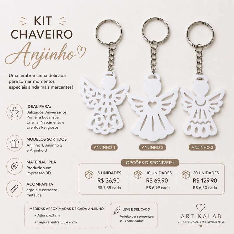 Chaveiro Anjinho Lembrancinha Batizado Aniversário Primeira Eucaristia Crisma