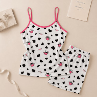 Baby Doll Vaquinha Rosa Malha Premium Pijama Feminino Adulto Short e Alça Fina Verao Confortavel