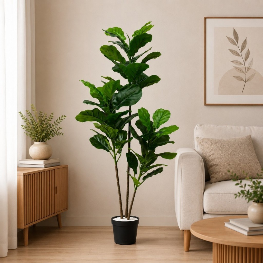 Planta Artificial Ficus Lyrata Alta Grande 1,25M Elegante Decorativa Toque Realista Luxo